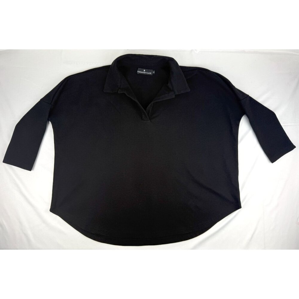 Tuckernuck Pomander Place Womens Easy Polo Swing Sweatshirt XS/S Black V Neck - Picture 2 of 8